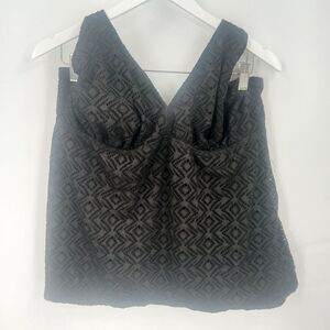 womens plus size 3XL catalina swimwear tankini top bikini top black geometric